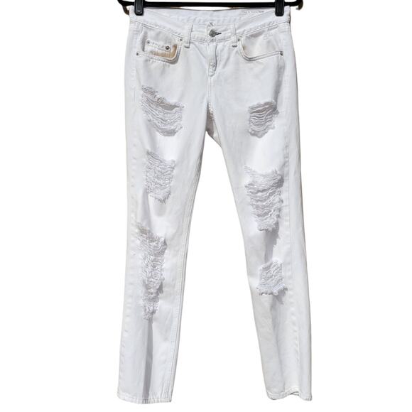 Rag & Bone Jeans Boyfriend Distressed Rebel Bright White Denim Pants Size 26 - Picture 1 of 8